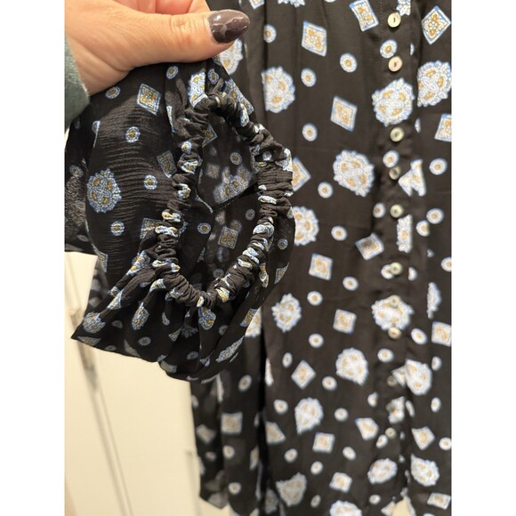 FREE PEOPLE Medallion Print Turn Turn Relaxed Fit Long Sleeve Mini Dress Medium - Picture 6 of 9